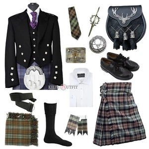 Men's Scottish Prince Charlie Wedding Kilt Outfit 13 Pcs Set In 50+ Tartans - Picture 1 of 7