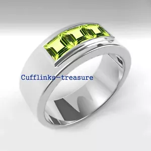 Natürliche Peridot Edelsteine mit 925 Sterlingsilber Ring für Herren #776R - Bild 1 von 4
