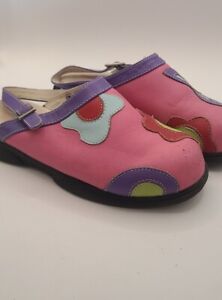 Hanna Andersson Clogs  Girl 36 EUR Pink Leather With Flowers, Sweden 