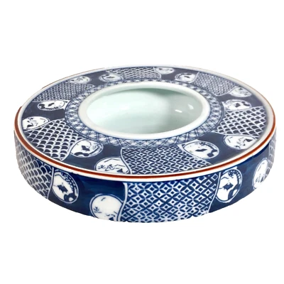 Japanese Porcelain Ashtray Blue White Village Catchall Bowl Planter Ikebana Vase - Image 1 of 4