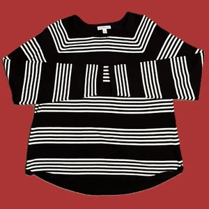 KIM ROGERS PULLOVER Gr. XL SCHWARZ n WEISS Streifen BAUMWOLLE sehr weich - Bild 1 von 9