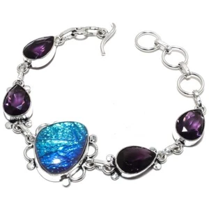 Triplett Feueropal, Amethyst Edelstein 925 Sterling Silber Armband 7-8" e319 - Bild 1 von 6