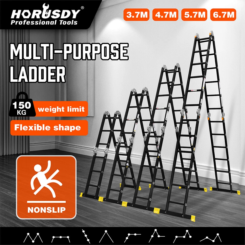 HORUSDY 3.7/4.7/5.7/6.7M Aluminium Folding Step Ladder Extension Multi-Purpose - image 1 of 4