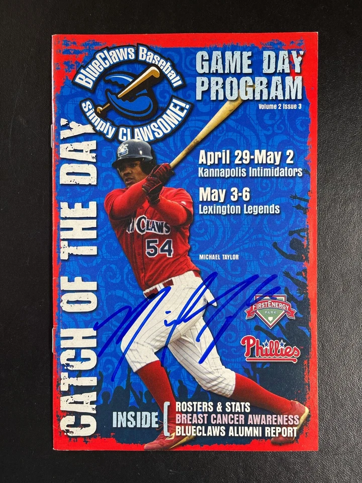 Michael Taylor Signed Blue Claws Baseball Program Game Day Autograph  - Image 1 of 1