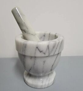 Gray and White Marble Mortar and Pestle Set Pill Crusher Spice Grinder