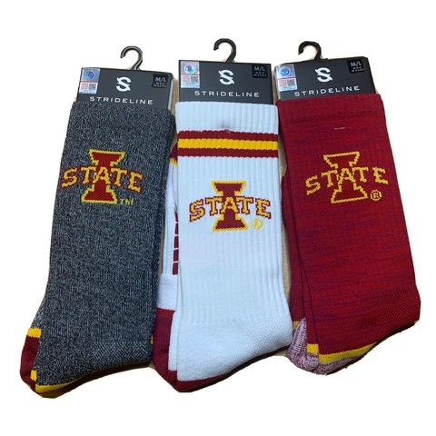 3 PAIRS Iowa State Cyclones Strideline Premium Crew Socks Full Knit MEDIUM/LRGE Cover