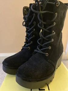 FLY London  New Leather Lace-Up Boot Bird  37 Black 6-7 US - Picture 1 of 12