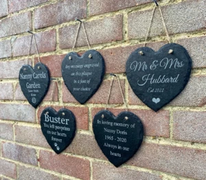 Personalised Engraved Slate Hanging Heart Gift, Any message, memorial, birthday - Picture 1 of 14