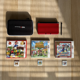 Nintendo 3DS XL Red/Black - Includes Stylus, Case + 3 Games