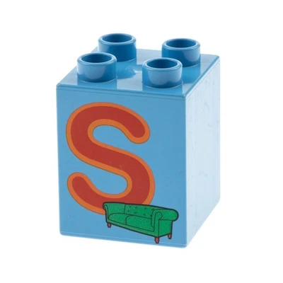1x Lego Duplo Motiv Bau Stein 2x2x2 blau bedruckt Buchstabe S Sofa 31110pb121 - Bild 1 von 2