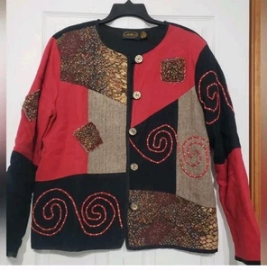 Vintage Artsy Allure Jacke Damen schwarz rot langarm bestickt Gr. XL - Bild 1 von 9