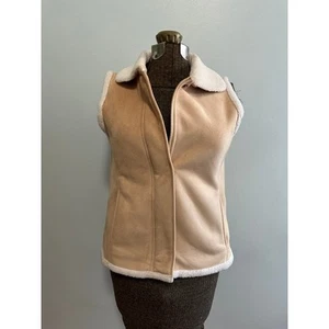 Talbots tan faux sherpa and suede full zipper vest size S petite - Picture 1 of 6