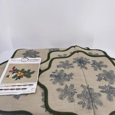 Lindhorst Embroidery Table Cover Centerpiece Stamped Fabric Star Floral 3 Pieces - Image 1 of 4