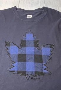 Roots Maple Leaf Sz Small P Navy Blue Buffalo Plaid leaf Canadian. Flaw - Picture 1 of 13