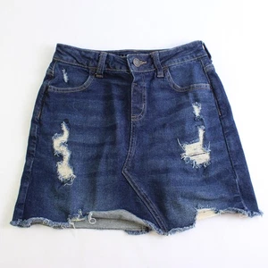 Justice Dark Wash Raw Hem Distressed Denim Skirt Girls' Size 16 - Picture 1 of 5