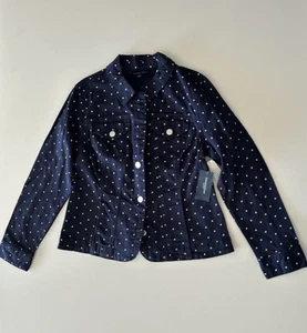 NWT Charter Club Women's size PL Navy & White Polka Dot Button Up Cotton Jacket  - Picture 1 of 19