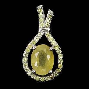 925 Pendente Argento Sterling Ovale Giallo Zaffiro 8x6mm Gemma Gioielleria - Foto 1 di 14