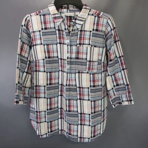 Vintage Joan Rivers Plaid Shirt Women's Size XXS Madras Patchworks 100% Cotton - Picture 1 of 12