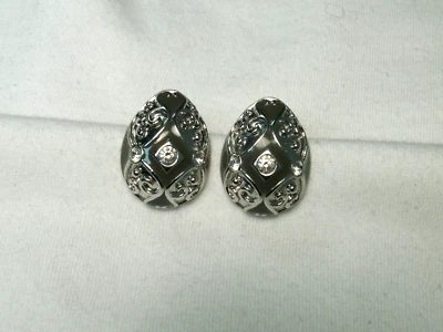 Joan Rivers Color Argento, Cristalli, Smalto Bombato Lacrima Orecchini a Bottone - Immagine 1 di 4