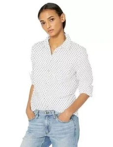 Essentials Classic-Fit Long Sleeve Button Down Poplin Shirt White/Black Dots (L) - Picture 1 of 10