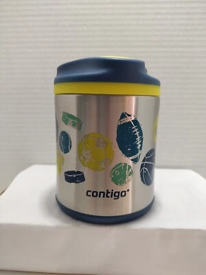 🔥 Frasco de comida infantil de aço inoxidável Contigo 10 oz tema esportivo azul/amarelo - Imagem 1 de 4