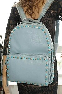 Urban Expressions Blue Backpack Vegan Leather with Rhinestones  - Picture 1 of 12