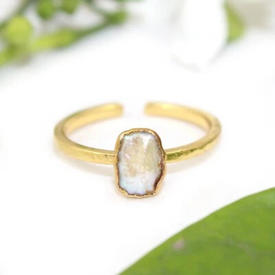 Natural Biwa Pearl Mother of Pearl Gold Electroplated Rings Boho Jewelry For Her - Image 1 of 2