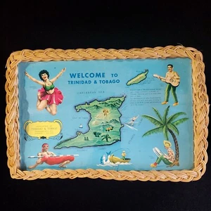 Vintage Map Tinidad & Tobago. Souvenir Tray, Glass, Wall Plaque Island Travel - Picture 1 of 9