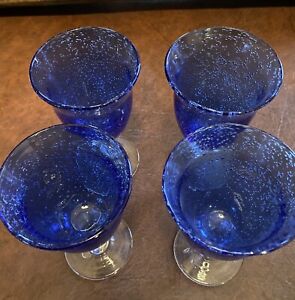 vintage handmade blown wine glasses with air bubble texture on the inside