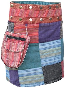 Falda Boho Popper Reversible Algodón Patchwork Gheri Cierre Bolsillo Reversible - Imagen 1 de 7