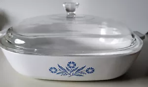 Vintage Corning Ware Blue Cornflower 10" Casserole P-10-B Dish + Clear Glass Lid - Picture 1 of 14