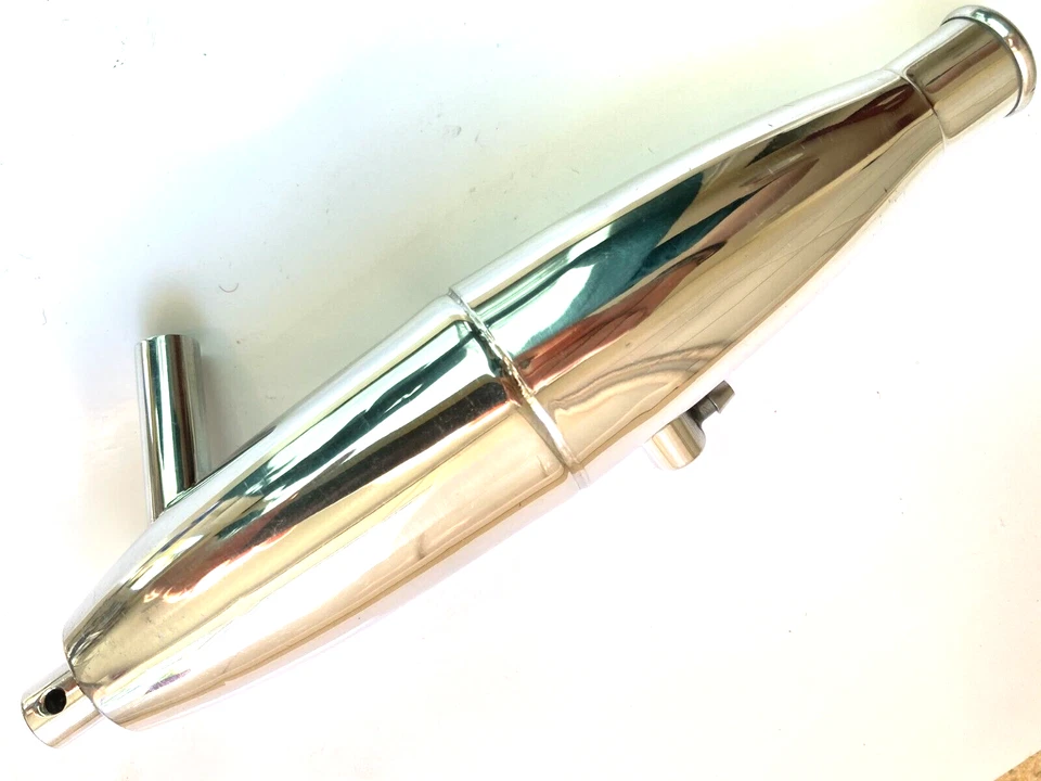 RC SCRAPYARD Nitro 1/8 Tuned Exhaust Muffler pipe. Polished Chrome Aluminium,