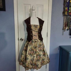 NWT Black Sugary Tea (S) Vintage Floral Dress with Brown Bodice Lolita Halloween - Picture 1 of 9
