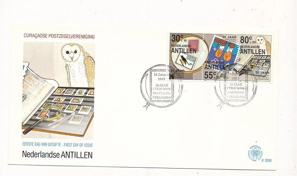 D327788 Netherlands Antilles FDC Curaçao Stamp Association - Owl - Image 1 of 1