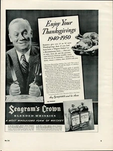 1936 Whiskey Seargrams Crown Alcohol Vintage Print Ad Blended Thanksgiving Dine - Picture 1 of 9