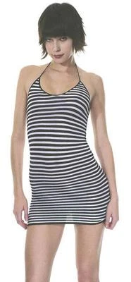 НОВЫЕ ЖЕНСКИЕ В ПОЛОСКУ МИНИ-ПЛАТЬЕ ДЛИННЫЙ ВЕРХНИЙ НЕПРОЗРАЧНЫЙ С БРЕТЕЛЬЮ ЧЕРЕЗ ШЕЮ - ОДИН РАЗМЕР 2 стилей - Изображение 1 из 4