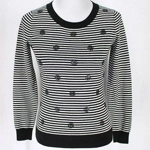 Suéter Banana Republic para mujer XS negro blanco a rayas lentejuelas punto mezcla de lana - Imagen 1 de 7
