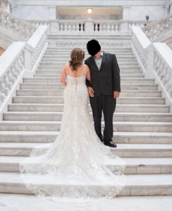 wedding dresses US size 14 UK size 16 Trumpet Lace Spaghetti straps Bustle - Picture 1 of 4