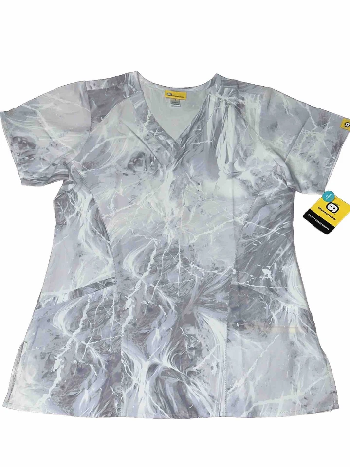 Scrubs Top WonderWink Modern fit Women Small New V Neck Tie Dye Design 4 Pockets - Image 1 of 4
