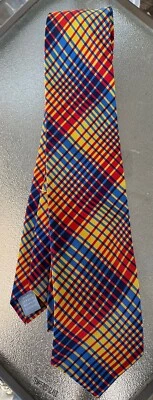 Corbata de cuello vintage HICKEY FREEMAN EE. UU. roja azul amarilla a cuadros 100 % seda Foto 1 de 4