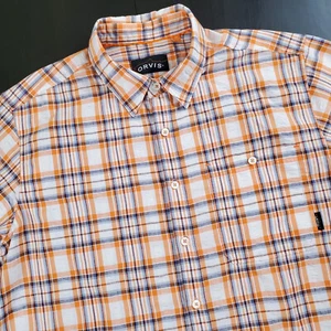 Orvis XL Short Sleeve Textured Breathable Blend Shirt Orange Plaid - Picture 1 of 22