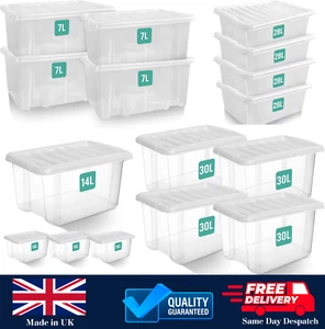 Storage Boxes with Lids UK Made Plastic Storage Boxes for Home Office & Kitchen - Picture 1 of 48