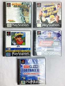 5 SONY PS1 NEW & SEALED GAMES BUNDLE - Ice Hockey, Bowling, Football, CyberTiger - Picture 1 of 17