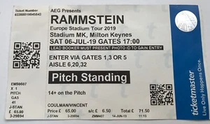 RAMMSTEIN Original Used Concert Ticket Milton Keynes 2019 RARE GREATEST GIG EVER - Bild 1 von 1