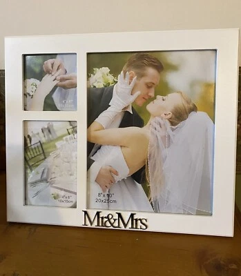 Mr & Mrs Wedding Collage Photo White Frame From This Day 6 x 4"Present Gift  - Image 1 of 4