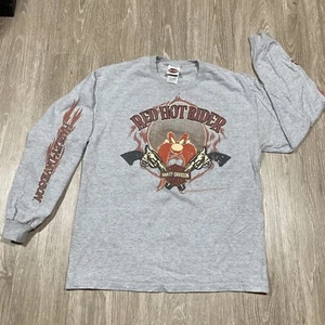 Harley Shirt L 00s Y2k Looney Tunes Davidson Guns Biker Chopper Motorcycle Tee - Picture 1 of 11