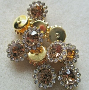 10PCS 12MM TOPAZ CRYSTAL SUNFLOWER GOLD BACK SEW ON GEMS FOR CRAFT COSTUMES DIY - Picture 1 of 6