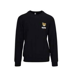 Sweatshirt Crew-Neck Man MOSCHINO V1A1788 Black with Logo & Teddy Bear AI24 - Picture 1 of 2