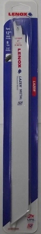 Lenox 2019412108R 12 " x 8 Tpi For Metal Cut Recip Saw Blades 5pk USA - Image 1 of 1