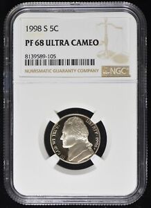 1998-S PR PF 68 Ultra Cameo NGC U.S / United States 5c Jefferson Nickel